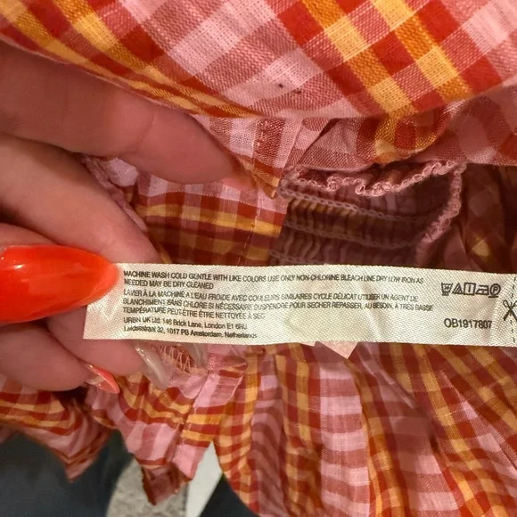 Anthropologie 100% Cotton Pink and Coral Gingham Smocked Romper - Picture 11 of 14